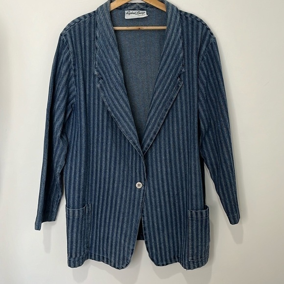 VTG Raphael Lorenzo Womens Blazer Boxy Jacket Denim Pinstriped Size 3X 90s Y2K - Picture 2 of 15